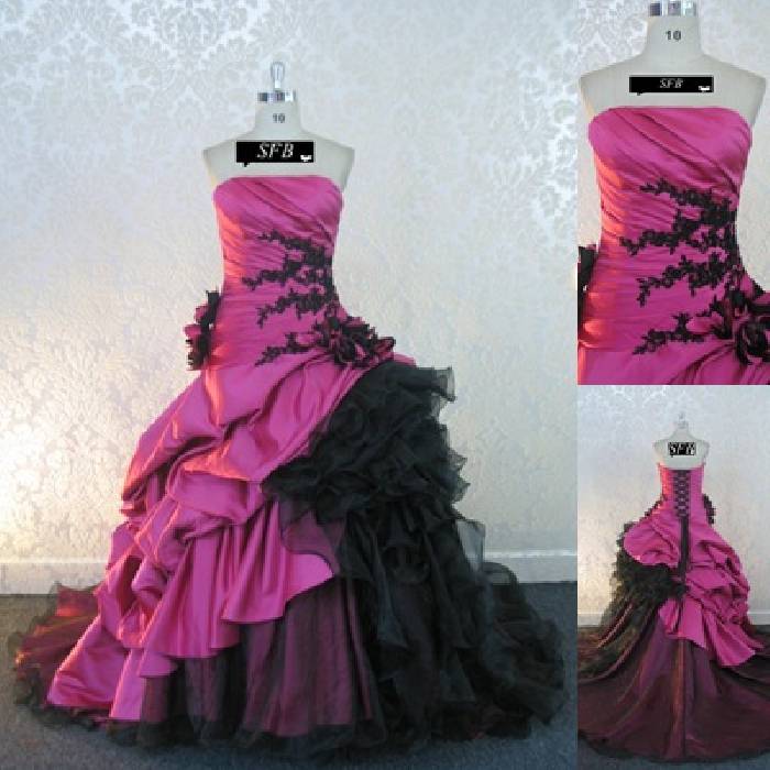 black and pink dress and gothic wedding dress