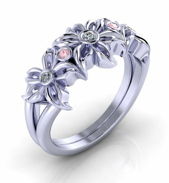 rings, 18k white gold, diamond and wedding rings