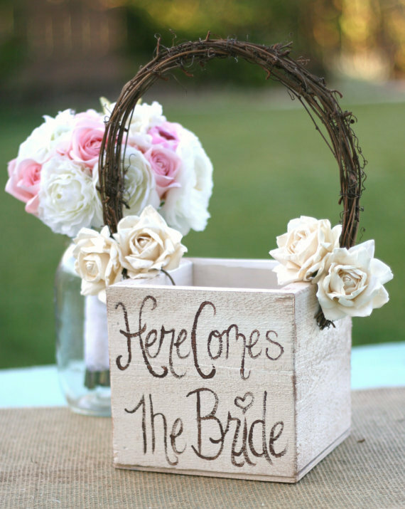 rustic wedding decor, flower girl basker, chic and spring