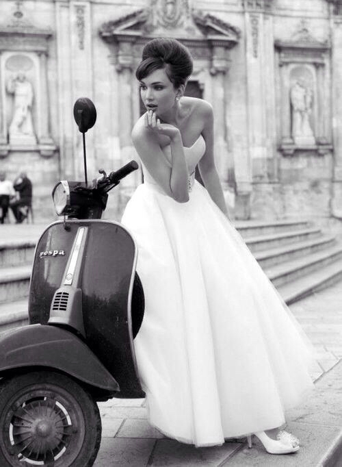 girl, Vespa, black and white and fashion