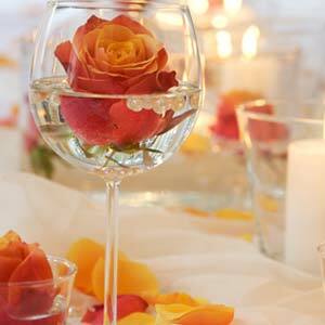 centerpiece, rose and glass