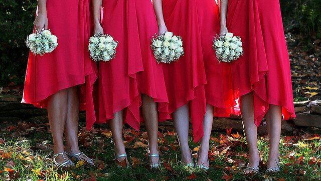 red, bridesmaid and braidsmaids
