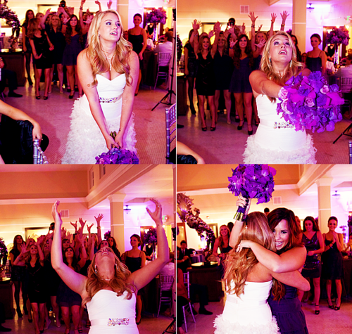 white dress, bouquet, demi lovato and happy