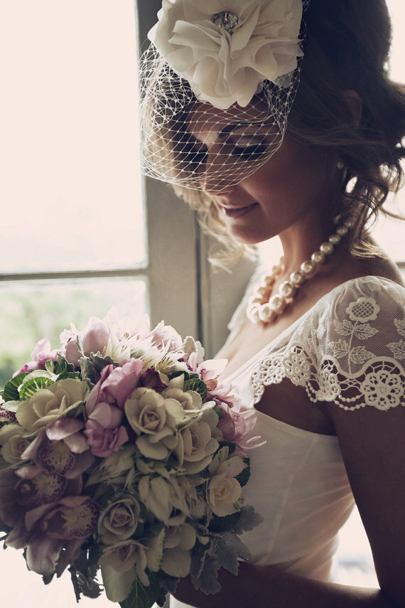bride, girl, pearls and flowers
