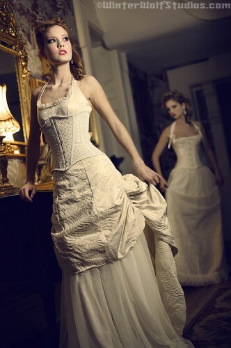 wedding dress, white and hairstyle