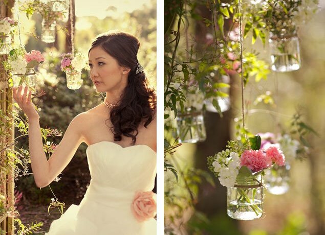 dress, jars and flowers