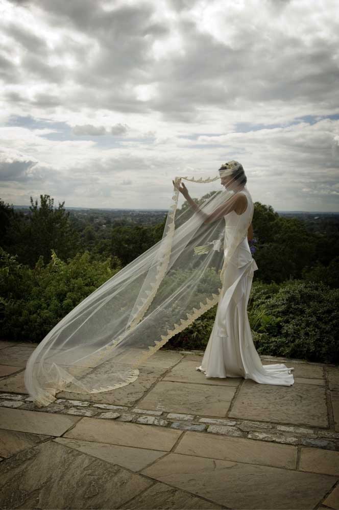 bride, silk, dress and veil