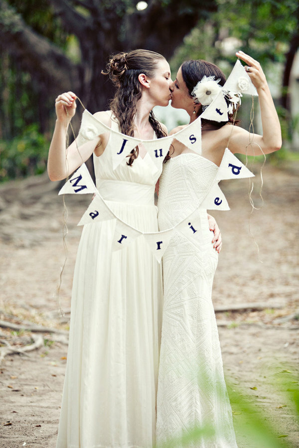lesbian wedding, gay wedding, lesbian and just married