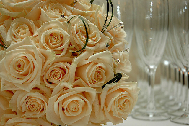 wedding. bouquet, roses and ivory