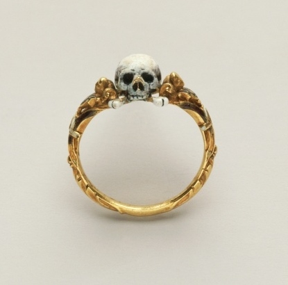 skull, wedding ring and bone