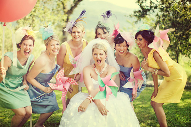 bride, brides maids and dress