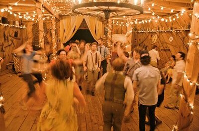 barn, theme wedding and lights