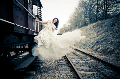 train track, photography and black and white