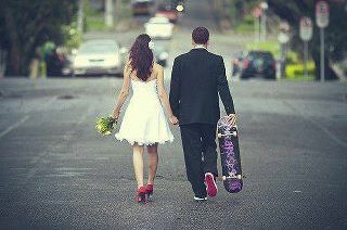 girl, boy and skate