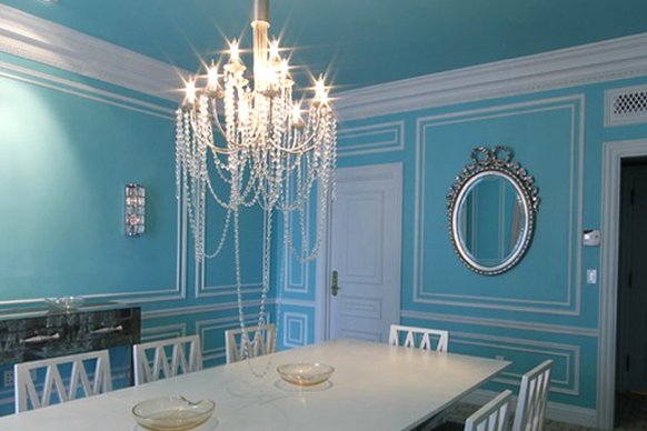 dinning room, blue and white