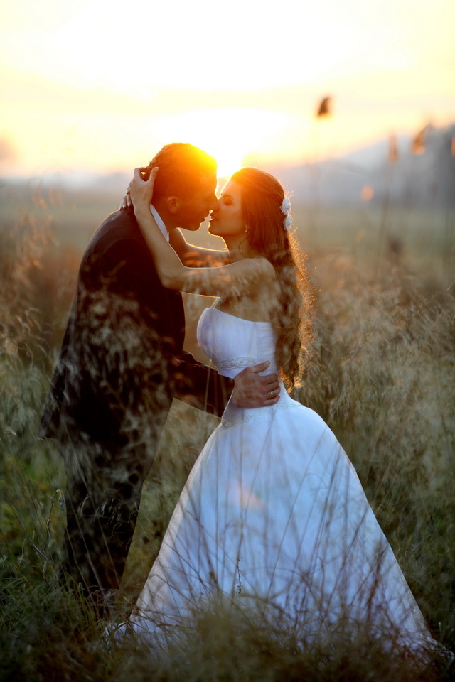 romantic, bride, sunset and sun