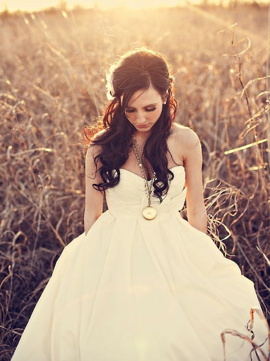 beautiful, wedding dress, sunshine and fields
