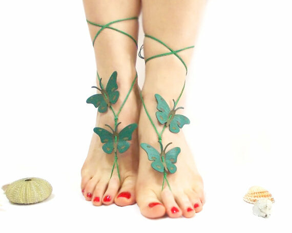 beachwedding, barefoot, sandal and butterfly