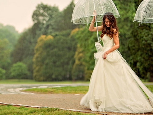 rain, wedding dress and in the rain