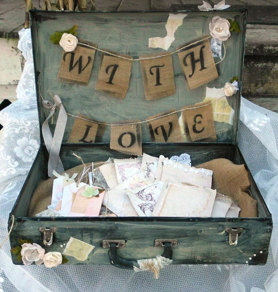guest book alternative, wedding card box, shabby chic and suitcase