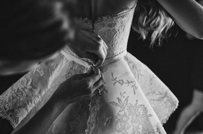 wedding dress, dress and black and white