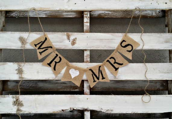 bride, burlap banner and wife