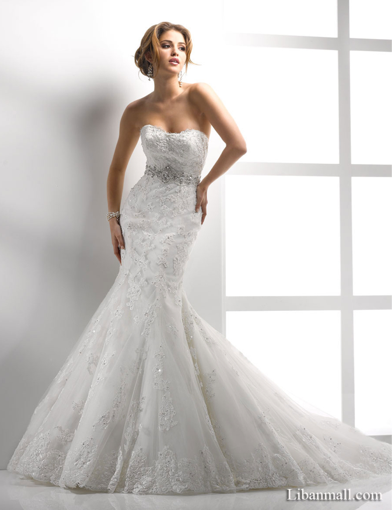 lace, mermaid style, white and long