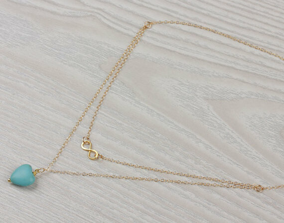 silver infinity necklace, eternity necklace and turquoise heart necklace