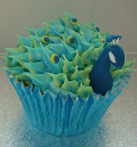 peacock, cupcake, peacock cupcake and cake