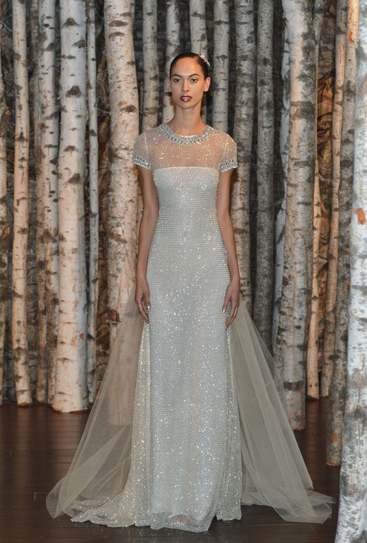naeem kahn, white, silver and short-sleeve gown