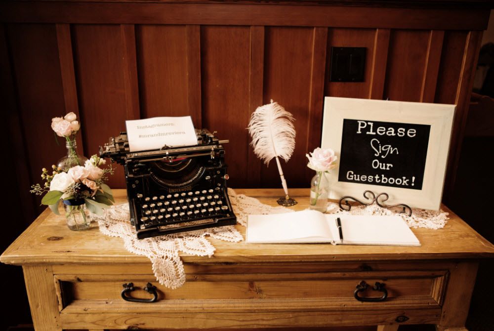 romantic, guestbook, typewriter and wedding ideas