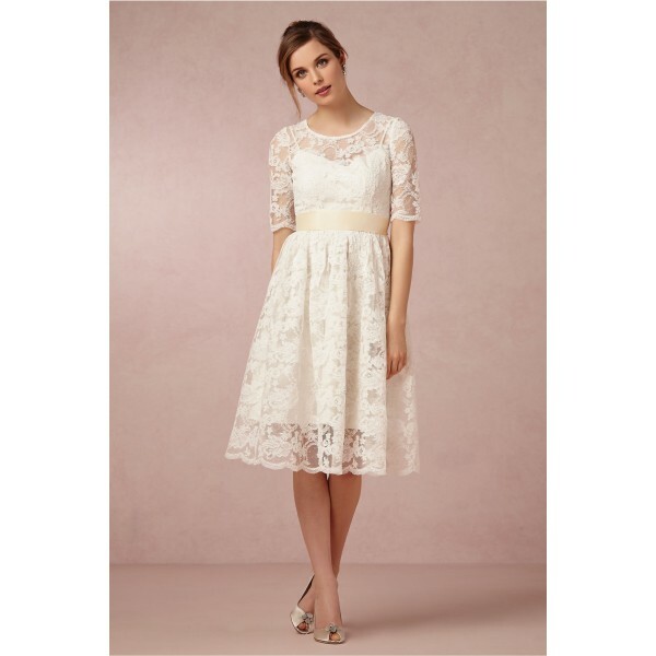 bridal gown, lace, grass and knee length