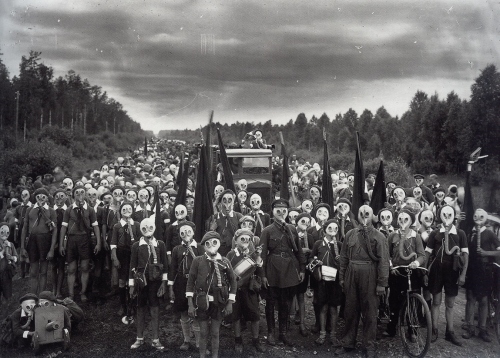 black and white, gas mask and vintage