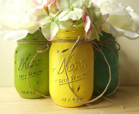 home decor, painted mason jars, wedding decor and etsy