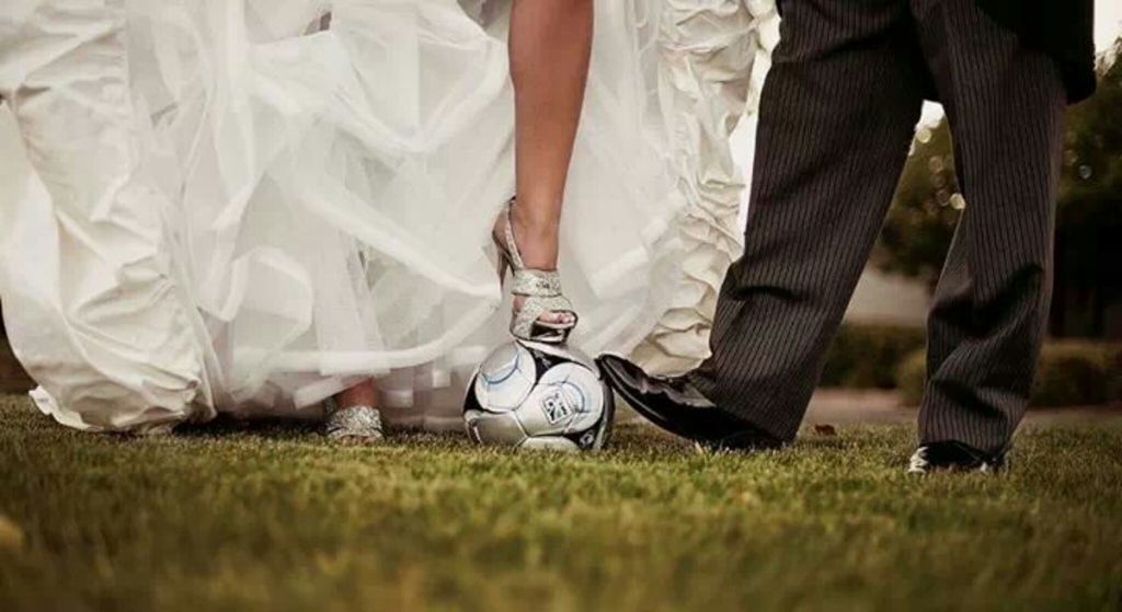 man, football, woman and ball