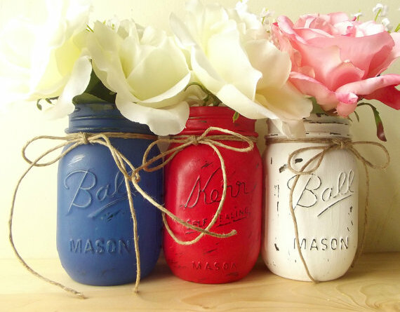 painted mason jars, white and home decor