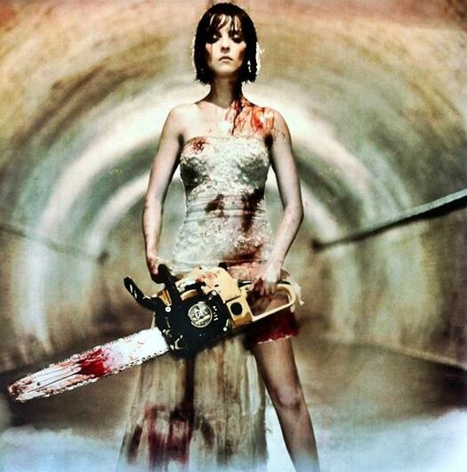 wife, wedding dress, rec and chainsaw