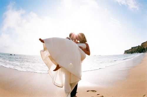 sum, bride and beach