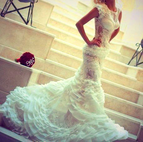 wedding dress, cheap, nautal waist and flower embroidery