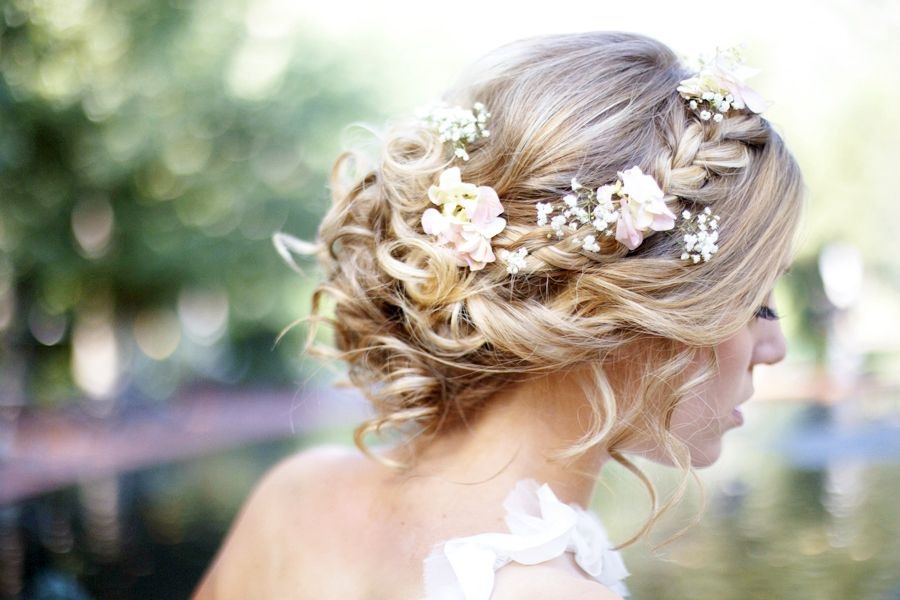 bun, flowers, pretty and wedding up do
