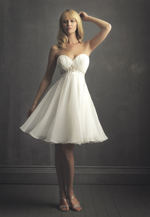 wedding dress, organza, sweetheart and knee length