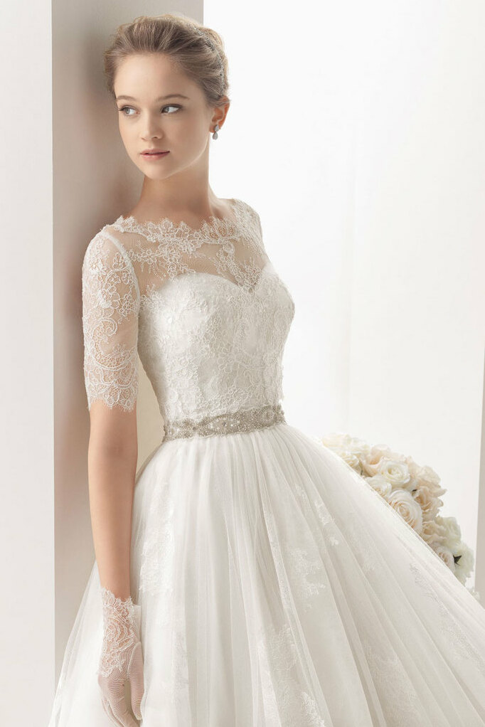 elegant, empire waist, wedding dress and embroidery flowers