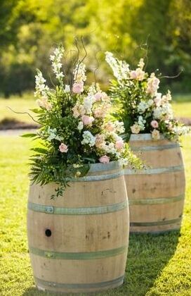 cute, flowers in barrels and pretty