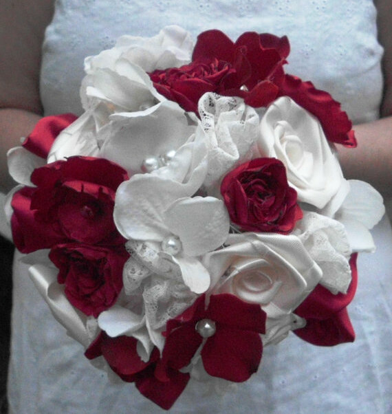 rustic, fabric flower bouquet, shabby chic and lace