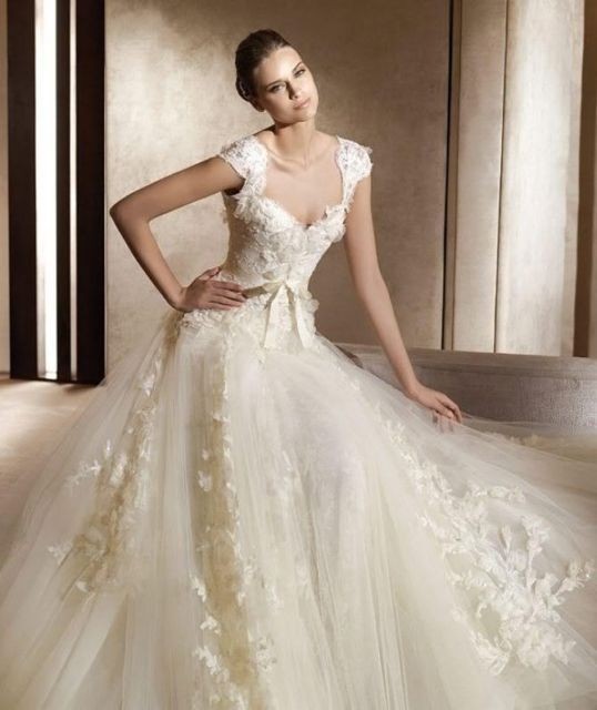 square, chapel train, a-line and natural waist
