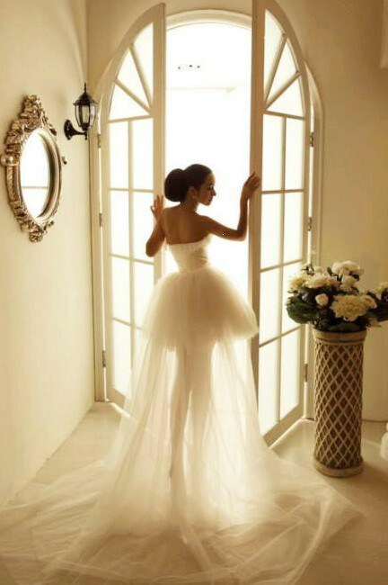 pretty girls, wedding dress and low neck