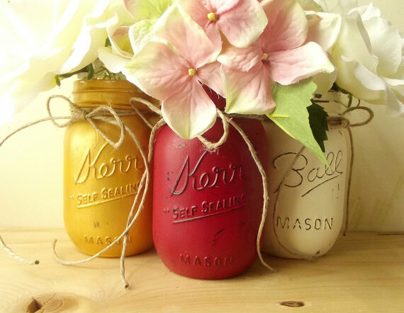 home decor, wedding decor and painted mason jars