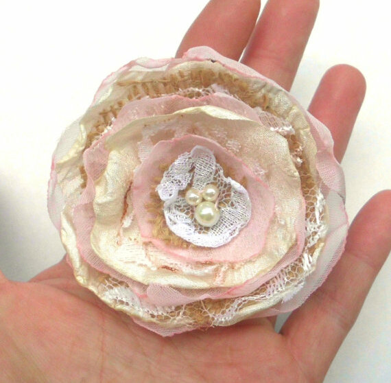 fabric flower hair clip, burlap, hair accessory and flower