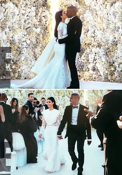 kim and kanye, wedding dress and couple