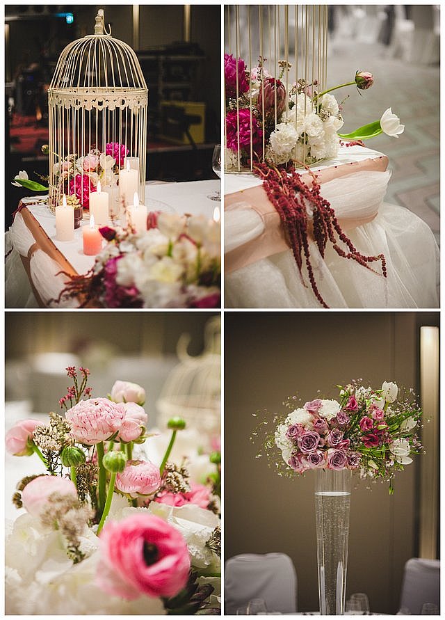decor, table decoration, cage and flowers